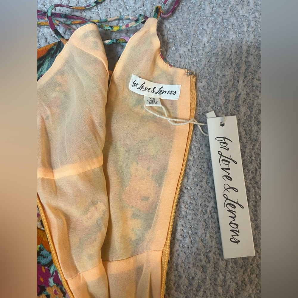 NWT For Love and Lemons Deena Floral Mini Dress Orange Pink Size XS - Picture 9 of 15